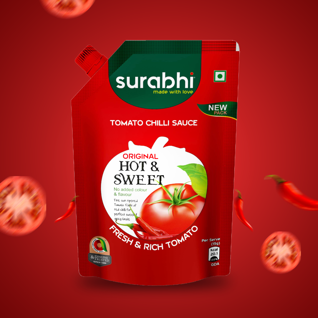 Surabhi Tomato Chilli Sauce - Hot and Sweet - 450 g